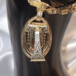 Vtg Gold Tone Mesh MCM Chain Bracelet With Engraved  Charm Dangle Two Sided